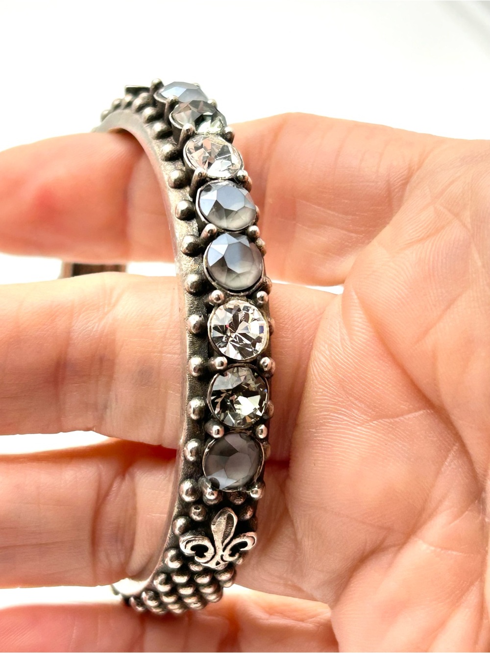 French Kande Fleuer di Lis Silver Cuff Bracelet with Swarovski Crystals - Picture 3 of 4
